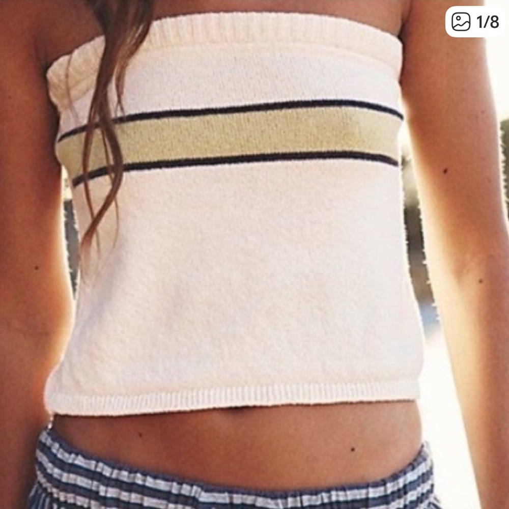 Free People Cream and Yellow Crop Top